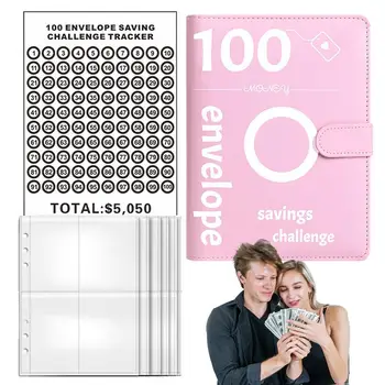 Задача спестяване на пари в 100 пликове, пликове за парични бюджетиране С лист за пари в пликове и стикери, плик за 100 дни