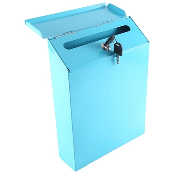 Запирающийся пощенска кутия, монтиране на кутията за събиране на дарения, пощенска кутия във фермата + ключ, подходящ и за офис, синьо