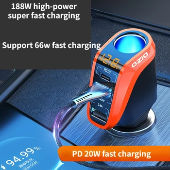 Зарядно устройство за бързо зареждане, автомобилни запалки с три преходни конектори, многофункционален порт за разширяване на USB