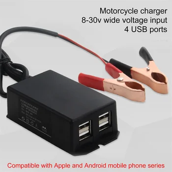 Захранващ Адаптер за постоянен ток със скоба за батерия, кола, USB-зарядно устройство 12V за мобилни телефони, 4 порта, автоматично определяне на аксесоар за зареждане на шунт.