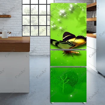 Зелена защитно покритие на вратата на хладилника с принтом пеперуди, стикер на стената, самоклеящийся цвете, стикер за хладилник, Тапети за декориране на дома