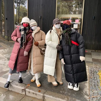Зимата утепленное топло пуховое палто с памучна подплата за жени, дълга модерна нова версия, без ревера под коляното, памучни дрехи, палто