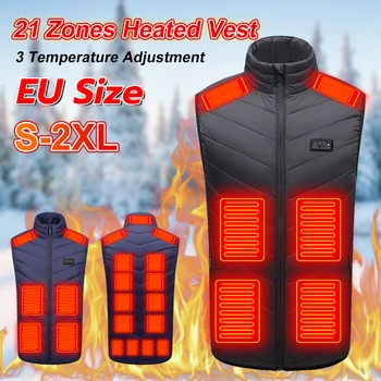 Зимна жилетка за мъже и жени с 21 кът за отопление, размерът на ЕС, 3 режима за контрол на температурата, терможилет се захранва от USB за каране на ски, къмпинг