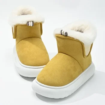 Зимни дамски ежедневни обувки без стягане; улични дамски топли памучни обувки с кръгло бомбе на къси плюшени платформа за жени;