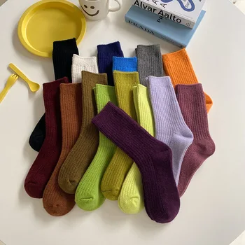Зимни Дамски меки вълнени плюшени чорапи в ярки цветове.Дамски топли дебели къси чорапи Basic Сокс female Hose