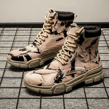 Зимни мъжки памучен обувки Утепленная топло мъжки камуфляжная обувки Дамски работни обувки Улични къси ботуши Мотоциклетът обувки