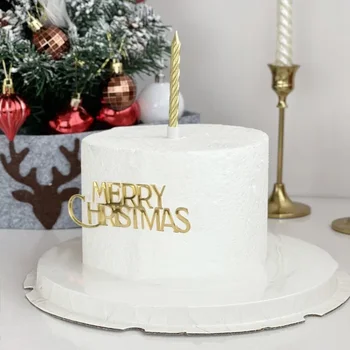 Златна Коледа Акрилни Topper за торта С Коледа 2024, Коледна Украса за торта