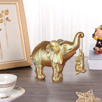 Златна Статуя На Слон Златен Декор Слонът Носи Късмет, Здраве, Сила Подаръци Слон, Украса За Дома