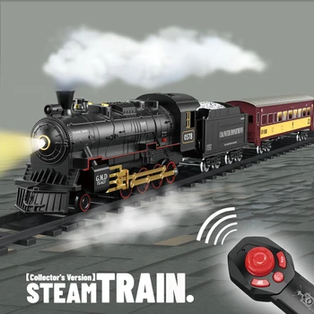 Играчки за радиоуправляемого влакове, симулиращ влак с дистанционно управление, ретро парен електрически безстепенно контрол на скоростта, дистанционно обучение за пушачи, детски играчки