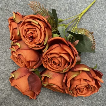 Изкуствени цветя Хибриден Букет от Копринени Рози, Аксесоари за Сватбени партита, Букет от изкуствени Рози, Декорации за дома и градината