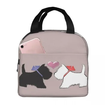 Изолирана чанта за обяд Westie Dog и Scotty Куче Art, чанта за пикник, термоохладитель, обяд-бокс, чанта за обяд за жени, работа, деца, училище