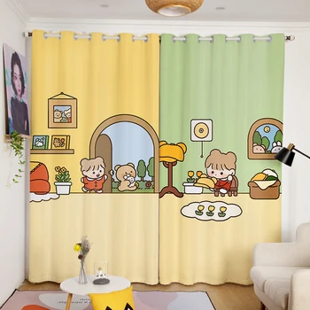 Изработена по поръчка мультяшная Японската плътна завеса Зелени Детска стая, Спалня за прекрасни момичета Изолация Перфорирана прът Имат Прозорец завеса