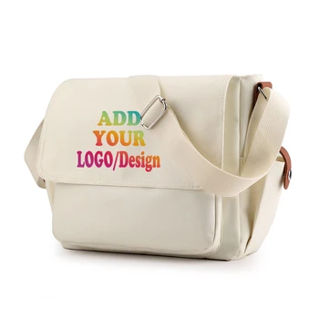 Изработена по поръчка холщовая чанта-месинджър с логото, добавляющим името на рамото, чанта за ежедневна употреба, персонализиран подарък