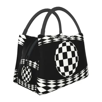 Изработена по поръчка чанта за обяд с абстрактни дизайн в шахматна дъска, Мъжки и женски обяд-апарати с термоизолация за пикник, къмпинг, работа и пътуване