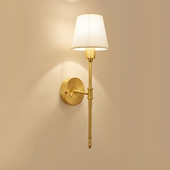 Изцяло меден, с монтиран на стената лампа, модерни златни стенни осветителни тела за хол, спални, скандинавски домашен интериор, таванско помещение-лампа E14, стенни нощни лампи