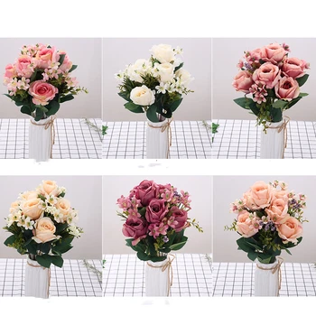 Имитация-изкуствени цветя с Букет от рози за партита Коприна изкуствени цветя Начало декор на Сватбени аксесоари за сватба