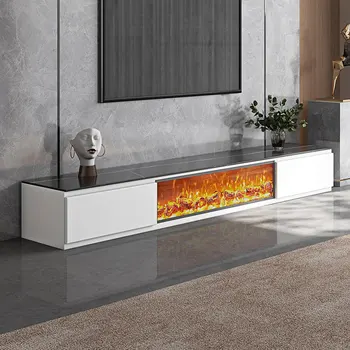 Индивидуален електронен камина висок клас, шкаф за телевизор с каменна панел, шкаф за декоративно осветление с имитация на огъня, вграден в пода в хола c