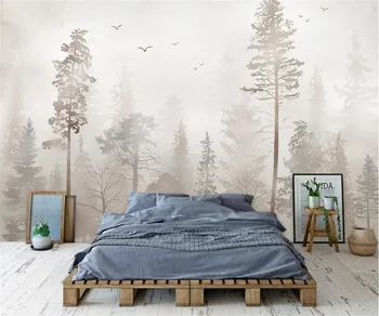 Индивидуални фотообои с гора от всякакъв размер, спалня с носталгия горски птици, фонова стена за хотела кабинет, 3D тапети от папие-маше