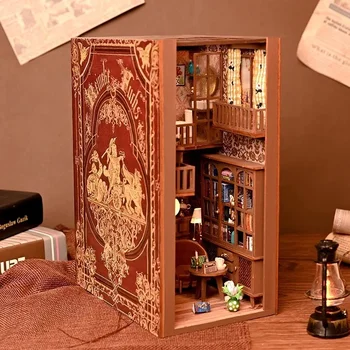 Интериор На Сградата На Замъка Рафт На Библиотеката Домашни Комплекти Ретро Bookshelf Ъгъл На Поставяне На Дървени Книга Миниатюрни Тайната Подаръци Магията На Ръчно Изработени