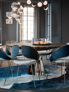 Италиански светъл луксозна маса за хранене от масив орех, дизайнерска вила в постмодерне, благородна латунная хол, домашно кръгла маса за хранене