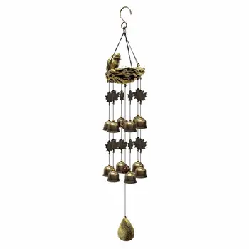 Камбаните на Бронзови Звънчета Градински декор с 12 звънци Символ на късмет Гнездо с кука За вътрешен/ външен градина