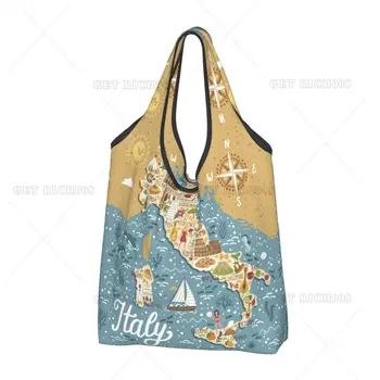 Карта на културата на Италия, чанта за пазаруване, преносима чанта-тоут, магазини чанти, дамски множество чанта за пазаруване без закопчалка, еко-чанта за супермаркет