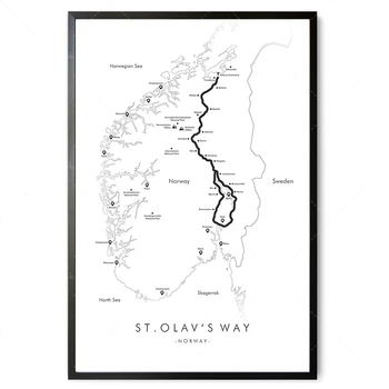 Карта на пътя на Свети Олава | Плакат King ' s Way | Туристически плакат на Норвегия | Схема на маршрута / Изживейте своите приключения