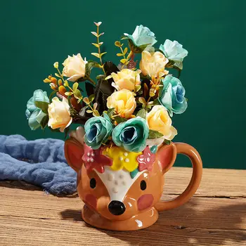 Кафеена чаша Kawaii 3D С Забелязан Елен Голям капацитет, Керамична чаша за закуска с мляко с неправилна форма, главата е животно, Лосове, Гидропонная Ваза за цветя, Декор