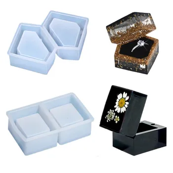 Квадратна кутия с пръстен-капак, Силиконова форма, направи си САМ, Контейнер за бижута с форма на диамант, Кутия за съхранение, Форми от епоксидна смола, Празнични подаръци
