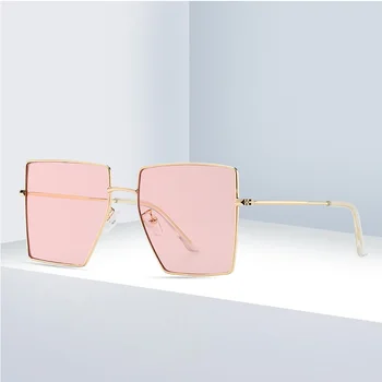 Квадратни Слънчеви очила с плосък покрив, Женски, Метални, Фирмен дизайн, Реколта Извънгабаритни Нюанси, Розови лещи UV400, дамски Модни Слънчеви очила