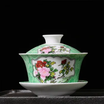 Китайската Керамична Чаена чаша Gaiwan с ръчно Рисувани, чай и супа от супник ръчно изработени Аксесоари за чай, Домакински Съдове за напитки, Самостоятелна това е една Чаша 240 мл