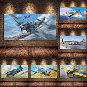 Класически въздушен боен изтребител-monoplane изтребител, живопис върху платно, стенни рисунки, плакати и щампи за хол, спалня, домашно художествен декор