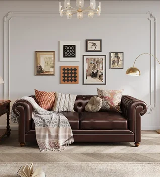 Класически мебели в ретро стил, в хола, комбиниран кожен диван, разтегателен за вили от масив, дърво