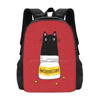Кожа антидепресант. Илюстрация хубаво черна котка. Подарък за любител на домашни животни. Чанти с модел раница за студенти-юноши