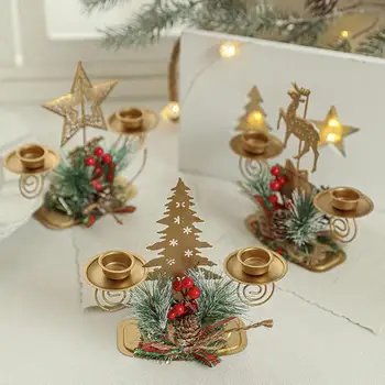 Коледен Златен Iron Двоен Свещник, Декорация на плота, Коледна Празнична украса, Начало декор, държач за свещи