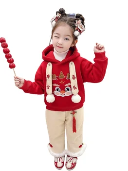 Коледен костюм За Момичета, Зимата рокля С Добавянето на Кадифе И Утепленное Детско Годовалое рокля В китайски стил,