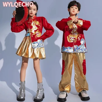 Коледен костюм Тан, традиционната китайска дрехи за ДЕЦА, МОМИЧЕТА, МОМЧЕТА, дрехи за кунг-фу, рожден Ден, блуза Hanfu, китайски блузи, панталони