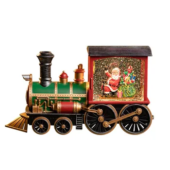 Коледен орнамент Санта Клаус, управляващ влак с снежинками, музикална ковчег, Коледни играчки за деца, подарък за декорация на дома