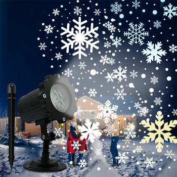 Коледен прожектор за осветление Снеговалеж, Външни водоустойчива led лампа за проектор под формата на снежинки, Празничен Пейзаж, Прожектор за осветяване на снеговалеж.
