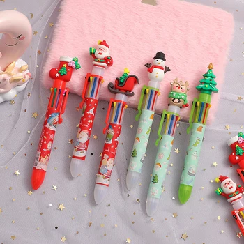 Коледна восьмицветная химикалка химикалка, скъпа химикалка писалка за печат, празничен подарък за деца, Весел Коледен декор за дома, Коледен орнамент