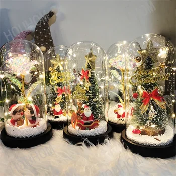 Коледна елха с Дядо Коледа в стъклен купола Коледни подаръци, Коледна украса за дома Навидад 2023 Декор на Коледната елха