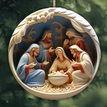 Коледно Дърво Висулка Исус Христос Висящи Украшения на 2D Акрилни украса за партита Окачване за Вертепа