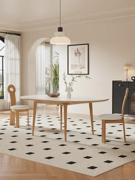 Комбинация от масата за хранене и столове от масив скандинавски шисти модерен проста правоъгълна къща от пепел