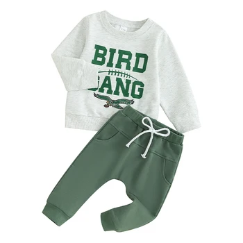 Комплект панталони за малки момчета, hoody с кръгло деколте и писмото принтом Орел с еластичен колан, спортни панталони, дрехи за бебета