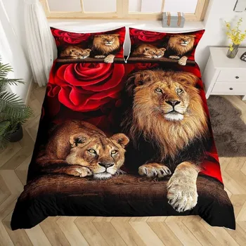 Комплект Постелки Lion Animal Спалня Декор Меко Спално Бельо за Мъже Юноши King Queen, Double Single Size Набор от Пододеяльников за Пуховых Одеяла с Калъфка
