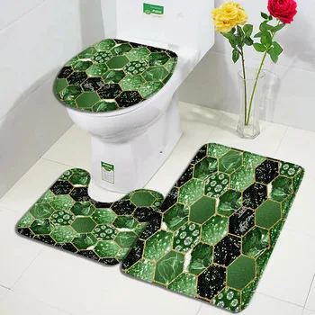 Комплект постелки за баня от зелен мрамор Gold Line Cube Творчески художествен Модел Модерен килим Hoem Декор на банята Нескользящие подложки Капак на тоалетната чиния