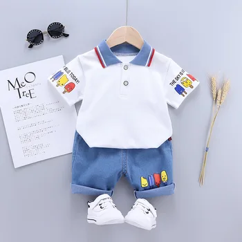 Комплекти детски дрехи IENENS, памучен риза поло + шорти, детски костюми, ежедневни летни дрехи за малки момчета с къс ръкав