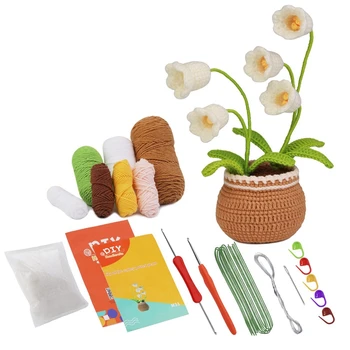 Комплекти за плетене на една кука за начинаещи Комплект за плетене на по-големи растения в саксии, както е показано в пошаговых видеоуроках
