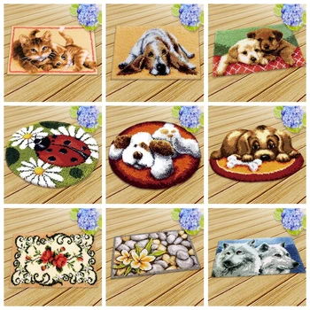 Комплекти килими с капаче за кучета и Котки, 3D Комплект за Бродиране на Килими, Комплекти за Кръстат бод, Определени САМ, кука с капаче, килими за съвременна всекидневна