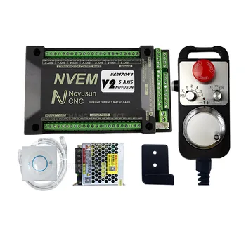 Контролер с ЦПУ Nvem3/4/5/ 6-axial такса за управление интерфейс Ethernet Mach3 + 4/6-осово окачване на ръкохватката Mpg с аварийно спиране